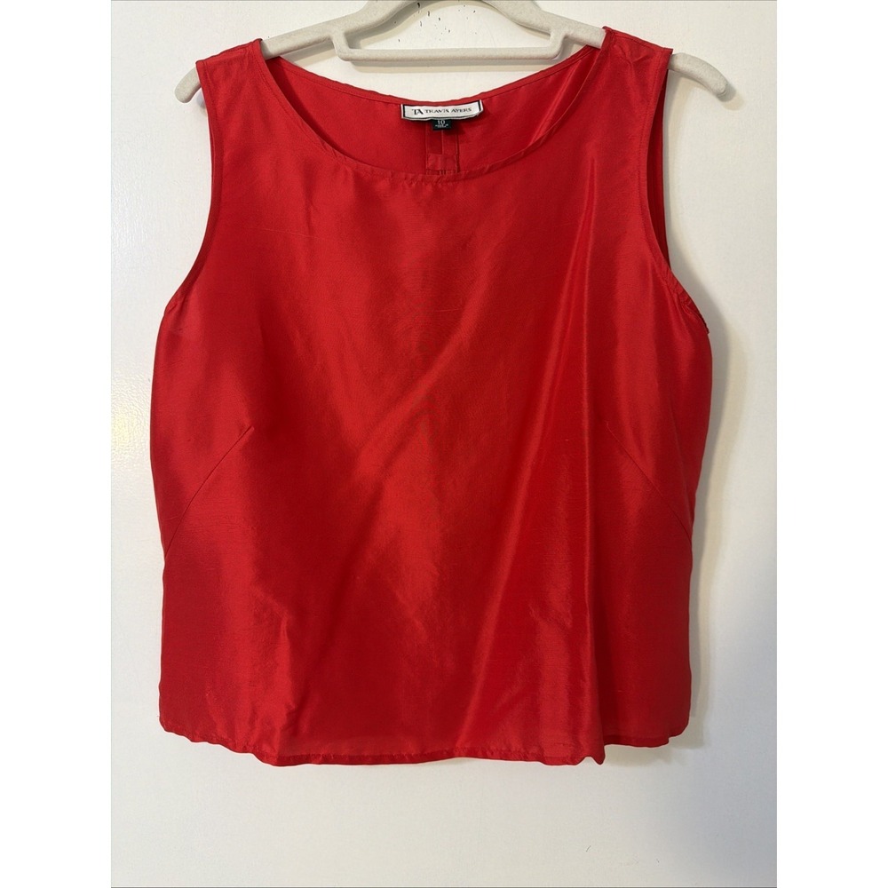 Travis Ayers Red Silk Sleeveless Top Sz 10 Back Zip Preppy